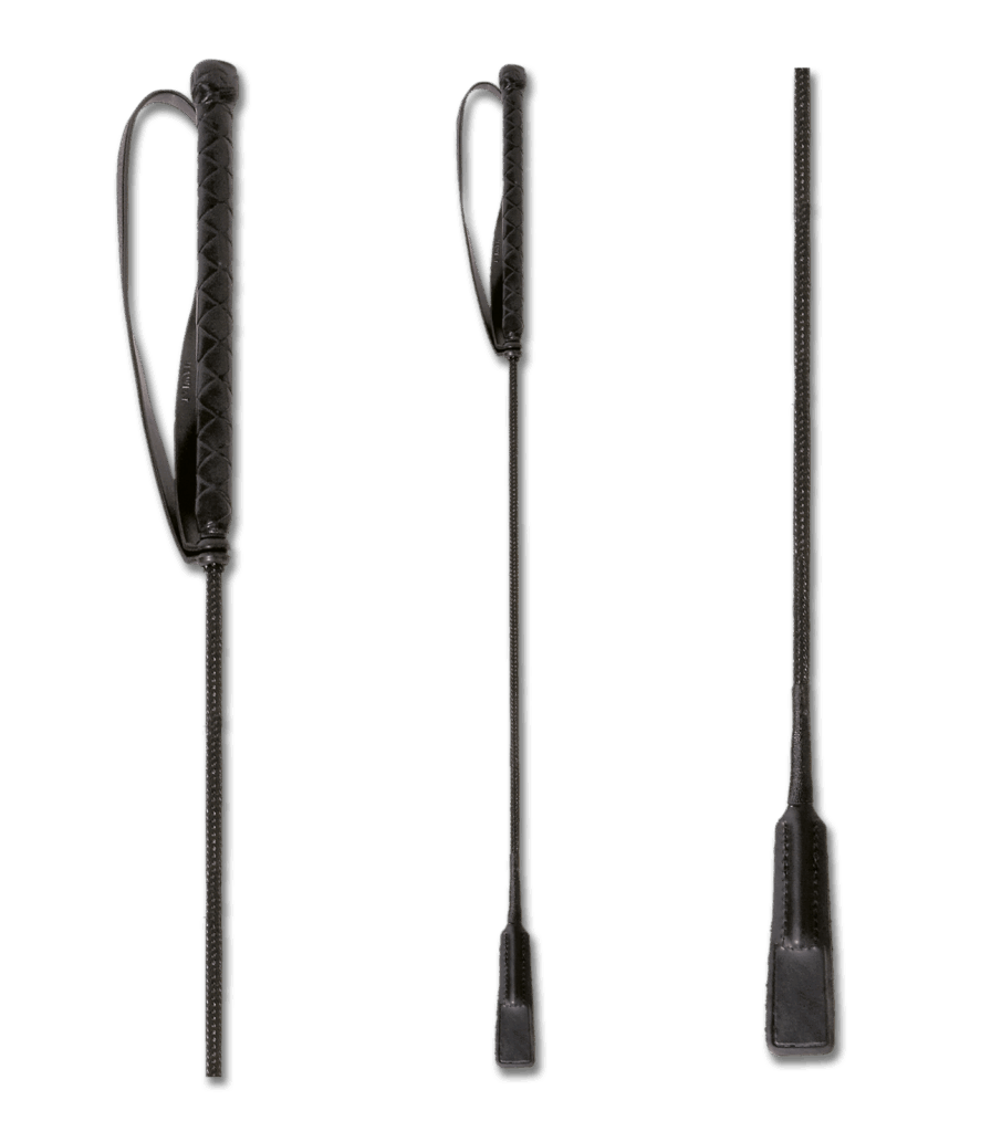 Springzweep met smal leren klapper